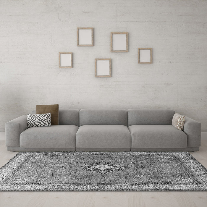 Machine Washable Persian Gray Traditional Rug in a Living Room,, wshtr3625gry