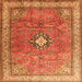 Round Machine Washable Persian Orange Traditional Area Rugs, wshtr3625org