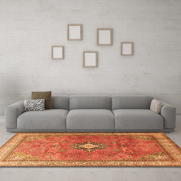 Machine Washable Persian Orange Traditional Area Rugs in a Living Room, wshtr3625org