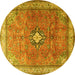 Round Machine Washable Persian Yellow Traditional Rug, wshtr3625yw