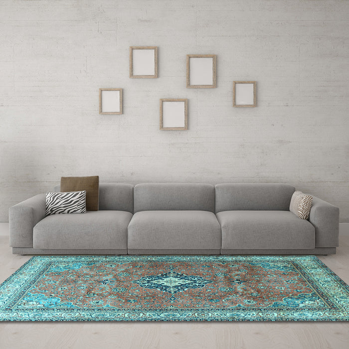 Machine Washable Persian Light Blue Traditional Rug in a Living Room, wshtr3625lblu
