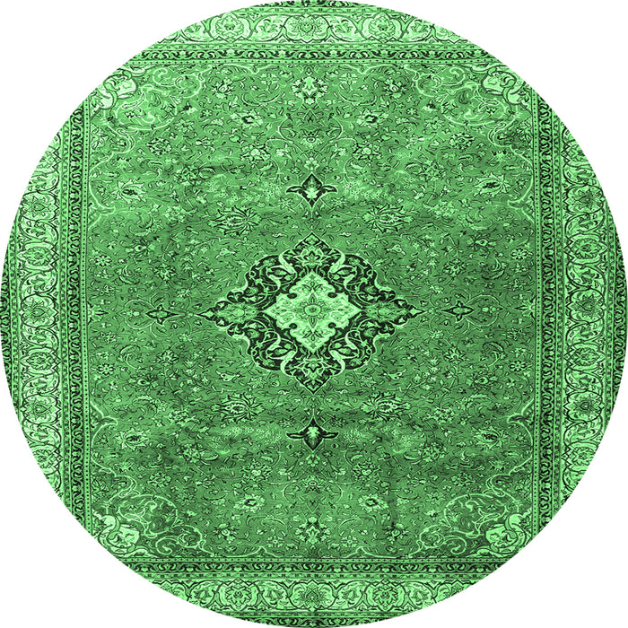 Round Persian Emerald Green Traditional Rug, tr3625emgrn