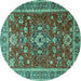 Round Machine Washable Persian Turquoise Traditional Area Rugs, wshtr3626turq