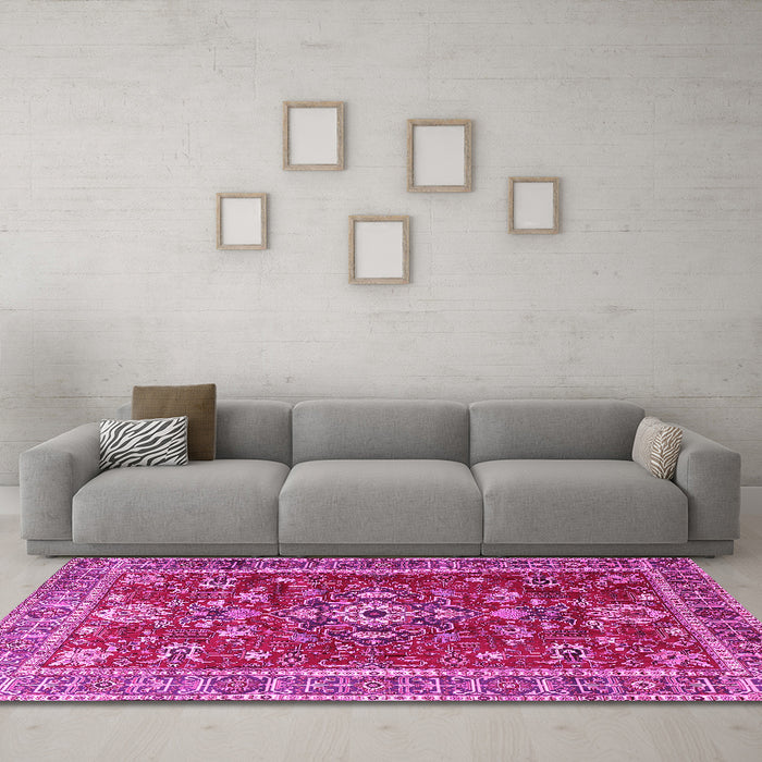 Machine Washable Persian Pink Traditional Rug in a Living Room, wshtr3626pnk