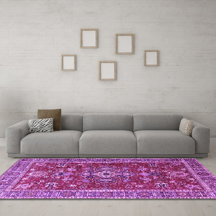 Machine Washable Persian Purple Traditional Area Rugs in a Living Room, wshtr3626pur