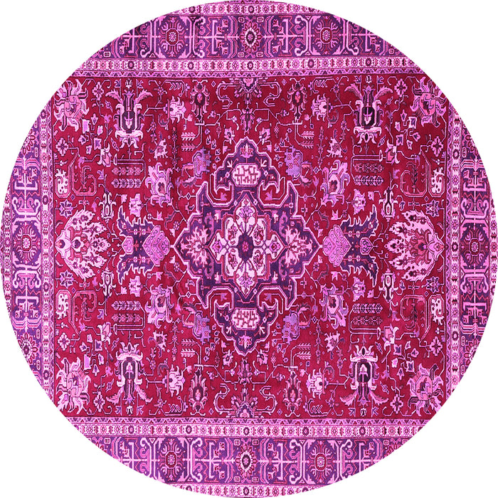 Round Machine Washable Persian Pink Traditional Rug, wshtr3626pnk