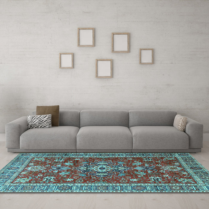 Machine Washable Persian Light Blue Traditional Rug in a Living Room, wshtr3626lblu