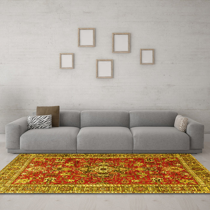 Machine Washable Persian Yellow Traditional Rug in a Living Room, wshtr3626yw