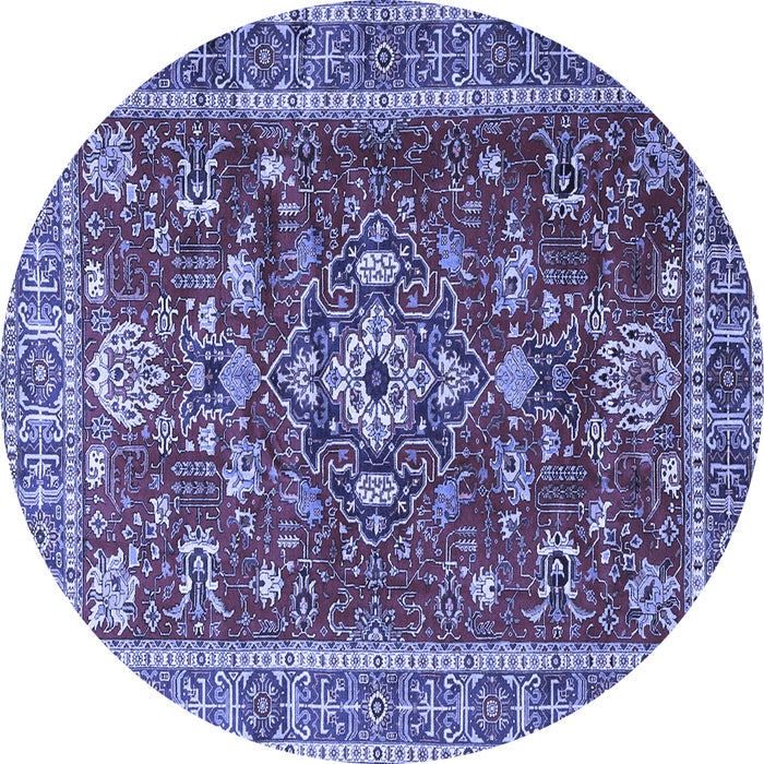 Round Machine Washable Persian Blue Traditional Rug, wshtr3626blu