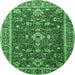 Round Machine Washable Persian Emerald Green Traditional Area Rugs, wshtr3626emgrn