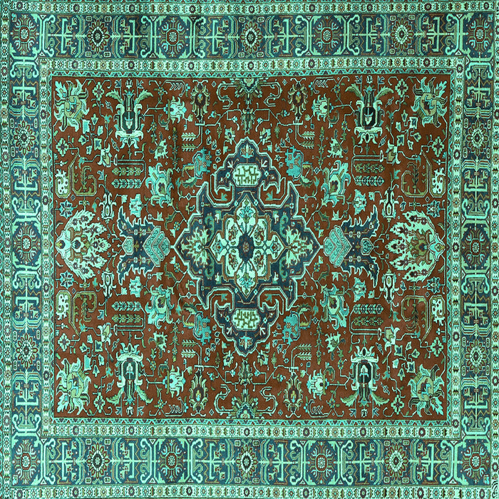 Square Machine Washable Persian Turquoise Traditional Area Rugs, wshtr3626turq