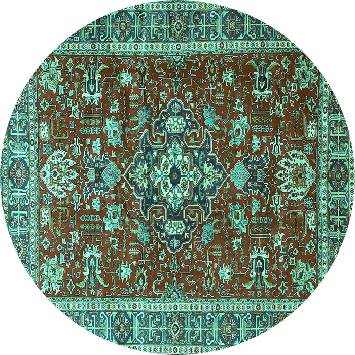 Round Persian Turquoise Traditional Rug, tr3626turq