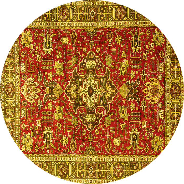 Round Machine Washable Persian Yellow Traditional Rug, wshtr3626yw