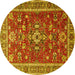 Round Machine Washable Persian Yellow Traditional Rug, wshtr3626yw