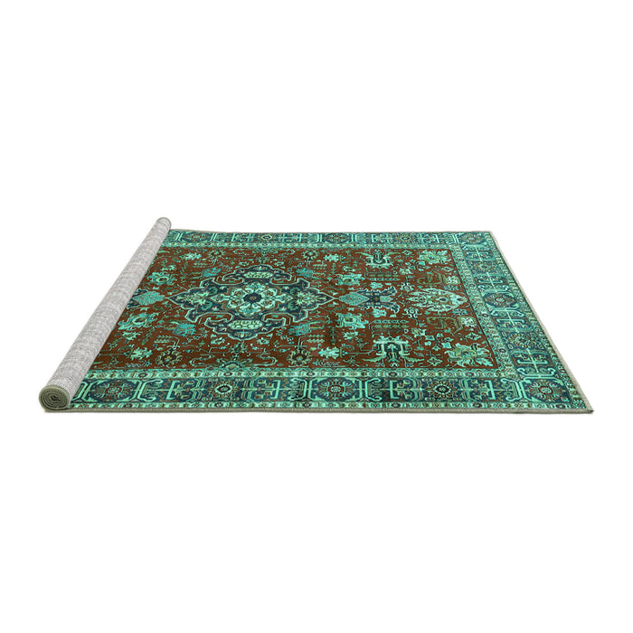 Sideview of Machine Washable Persian Turquoise Traditional Area Rugs, wshtr3626turq