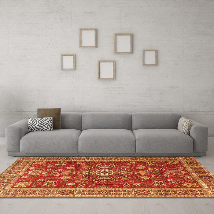 Machine Washable Persian Orange Traditional Area Rugs in a Living Room, wshtr3626org