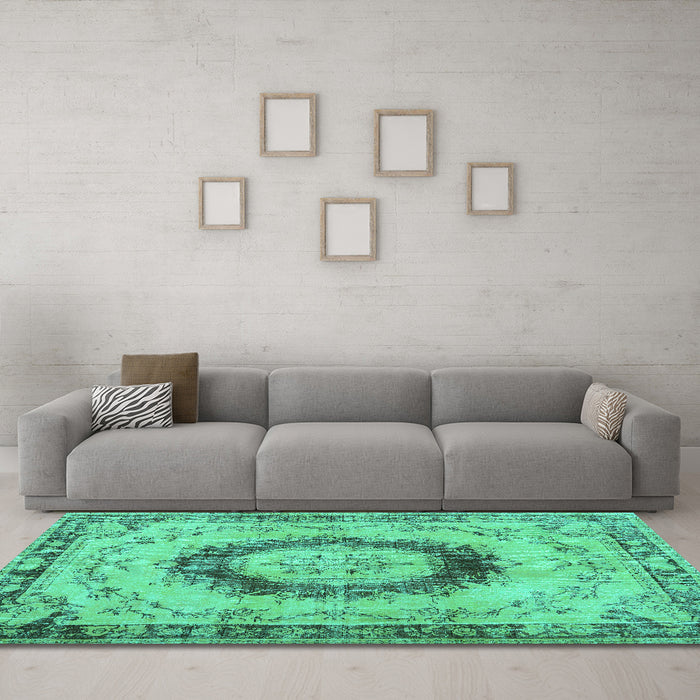 Machine Washable Persian Turquoise Traditional Area Rugs in a Living Room,, wshtr3627turq
