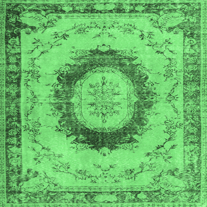 Square Machine Washable Persian Emerald Green Traditional Area Rugs, wshtr3627emgrn