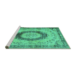 Sideview of Machine Washable Persian Turquoise Traditional Area Rugs, wshtr3627turq