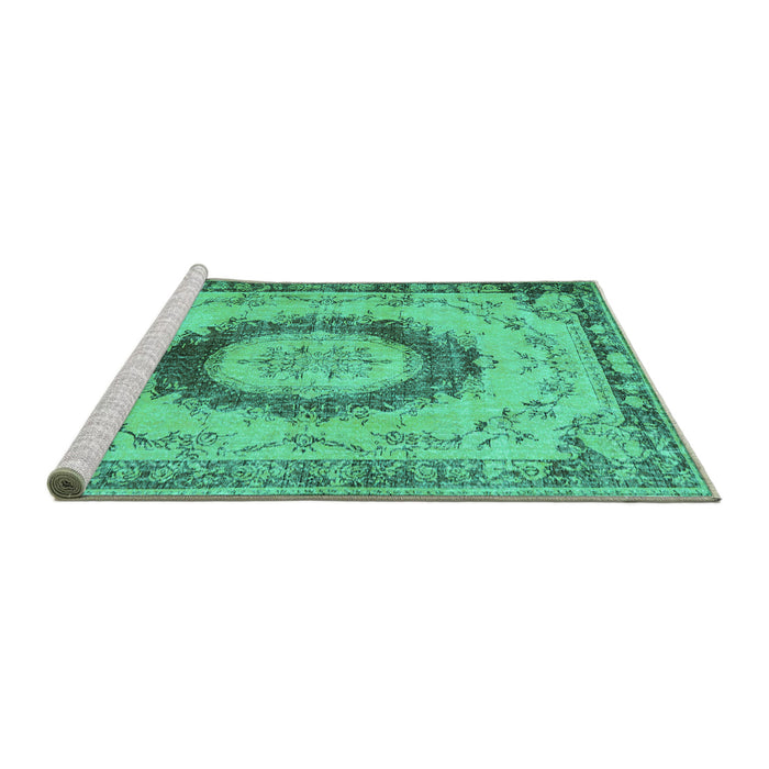 Sideview of Machine Washable Persian Turquoise Traditional Area Rugs, wshtr3627turq