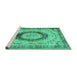 Sideview of Machine Washable Persian Turquoise Traditional Area Rugs, wshtr3627turq