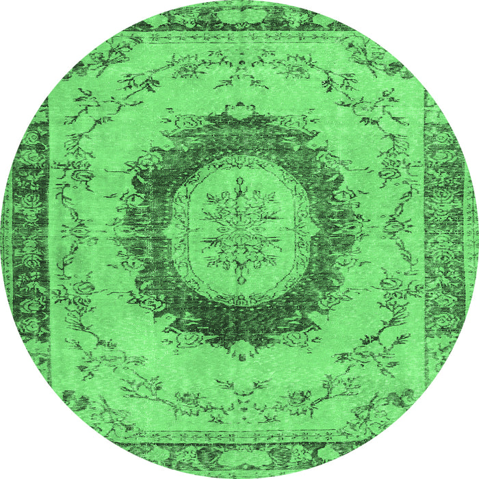 Round Machine Washable Persian Emerald Green Traditional Area Rugs, wshtr3627emgrn
