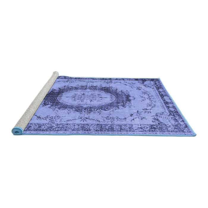 Sideview of Machine Washable Persian Blue Traditional Rug, wshtr3627blu
