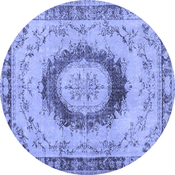 Round Machine Washable Persian Blue Traditional Rug, wshtr3627blu