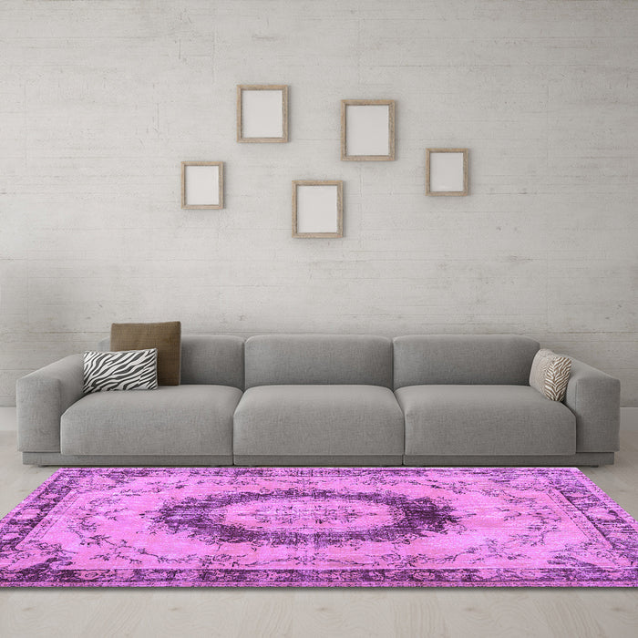 Machine Washable Persian Purple Traditional Area Rugs in a Living Room, wshtr3627pur
