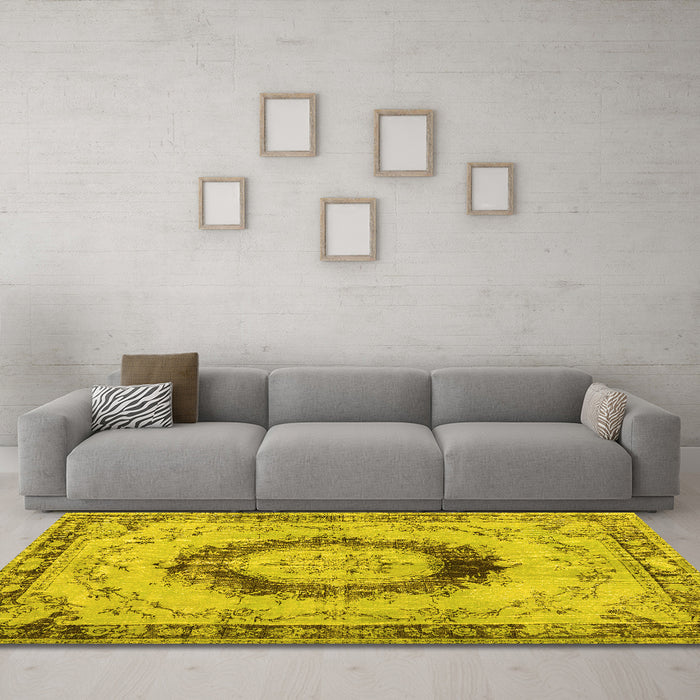 Machine Washable Persian Yellow Traditional Rug in a Living Room, wshtr3627yw