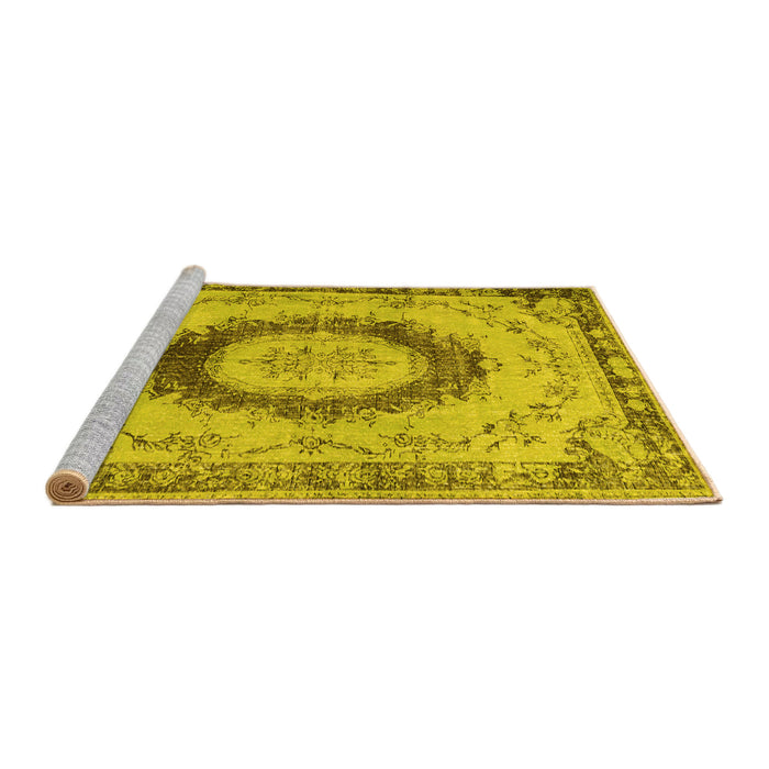Sideview of Machine Washable Persian Yellow Traditional Rug, wshtr3627yw