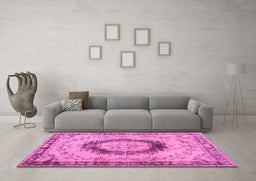 Machine Washable Persian Pink Traditional Rug in a Living Room, wshtr3627pnk