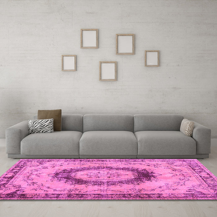 Machine Washable Persian Pink Traditional Rug in a Living Room, wshtr3627pnk