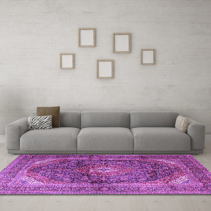 Machine Washable Persian Purple Traditional Area Rugs in a Living Room, wshtr3628pur