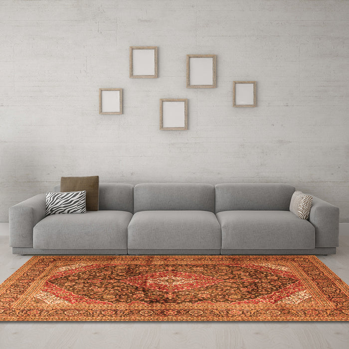 Machine Washable Persian Orange Traditional Area Rugs in a Living Room, wshtr3628org