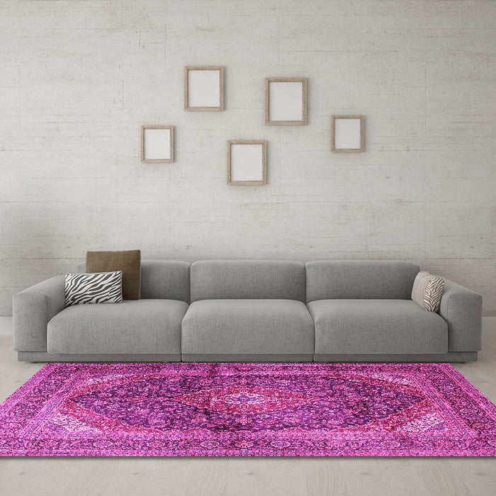 Machine Washable Persian Pink Traditional Rug in a Living Room, wshtr3628pnk