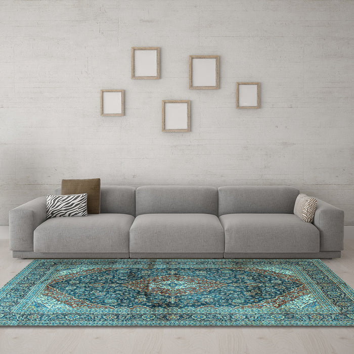 Machine Washable Persian Light Blue Traditional Rug in a Living Room, wshtr3628lblu