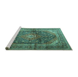 Sideview of Machine Washable Persian Turquoise Traditional Area Rugs, wshtr3628turq