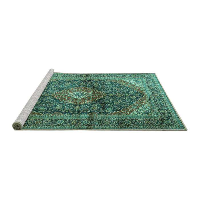 Sideview of Machine Washable Persian Turquoise Traditional Area Rugs, wshtr3628turq