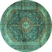 Round Persian Turquoise Traditional Rug, tr3628turq