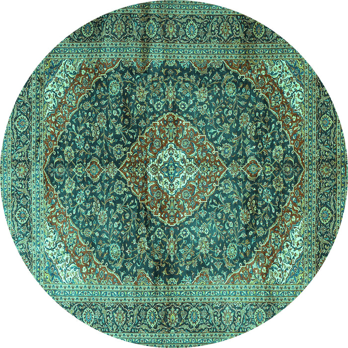 Round Machine Washable Persian Turquoise Traditional Area Rugs, wshtr3628turq