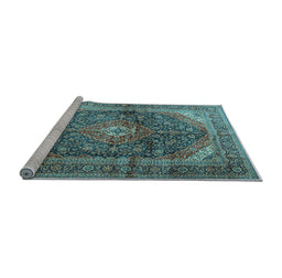 Sideview of Machine Washable Persian Light Blue Traditional Rug, wshtr3628lblu
