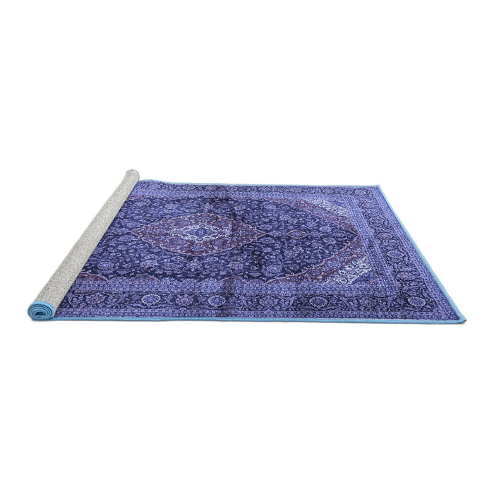 Sideview of Machine Washable Persian Blue Traditional Rug, wshtr3628blu