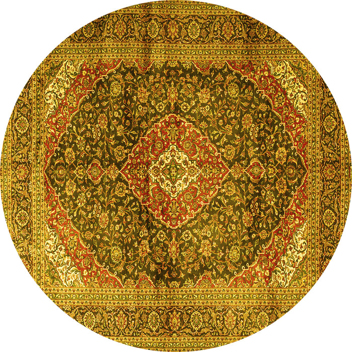 Round Machine Washable Persian Yellow Traditional Rug, wshtr3628yw