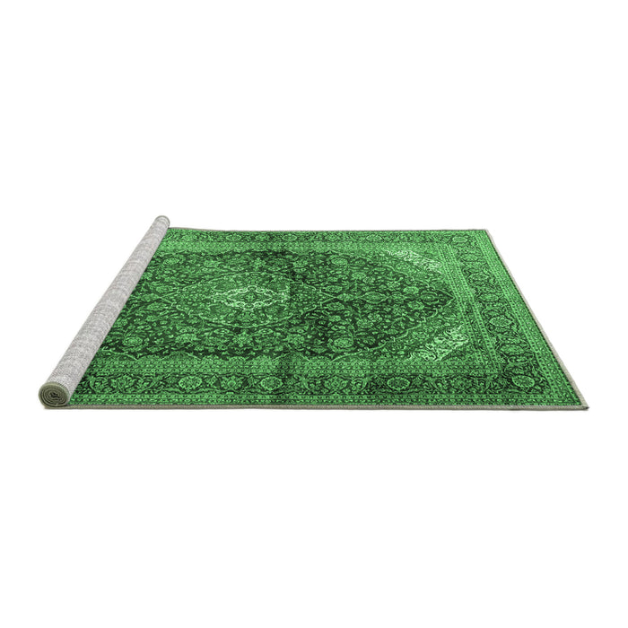 Sideview of Machine Washable Persian Emerald Green Traditional Area Rugs, wshtr3628emgrn