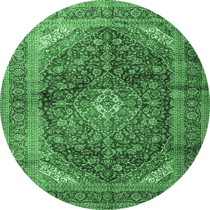 Round Machine Washable Persian Emerald Green Traditional Area Rugs, wshtr3628emgrn