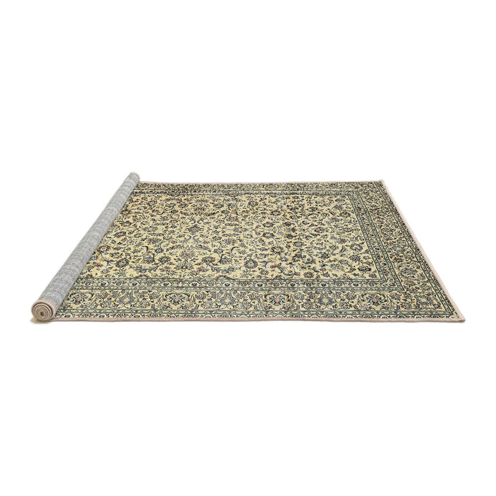 Sideview of Machine Washable Traditional Khaki Gold Rug, wshtr3629