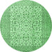 Round Persian Emerald Green Traditional Rug, tr3629emgrn
