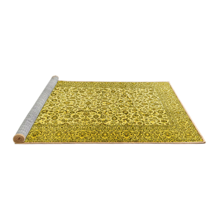 Sideview of Machine Washable Persian Yellow Traditional Rug, wshtr3629yw