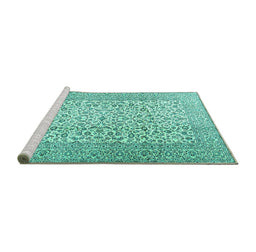 Sideview of Machine Washable Persian Turquoise Traditional Area Rugs, wshtr3629turq